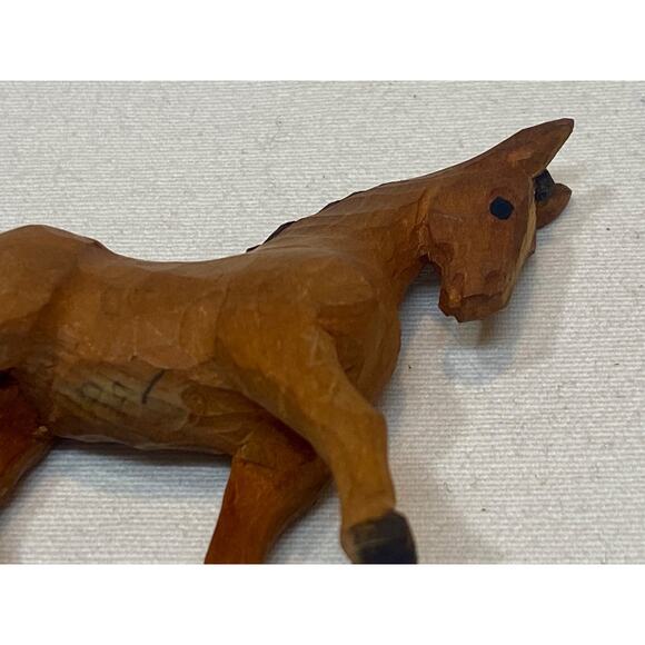 VINTAGE HAND CARVED WOODEN PONY HORSE 3” PRIMITIVE Folk Art - Picture 2 of 11